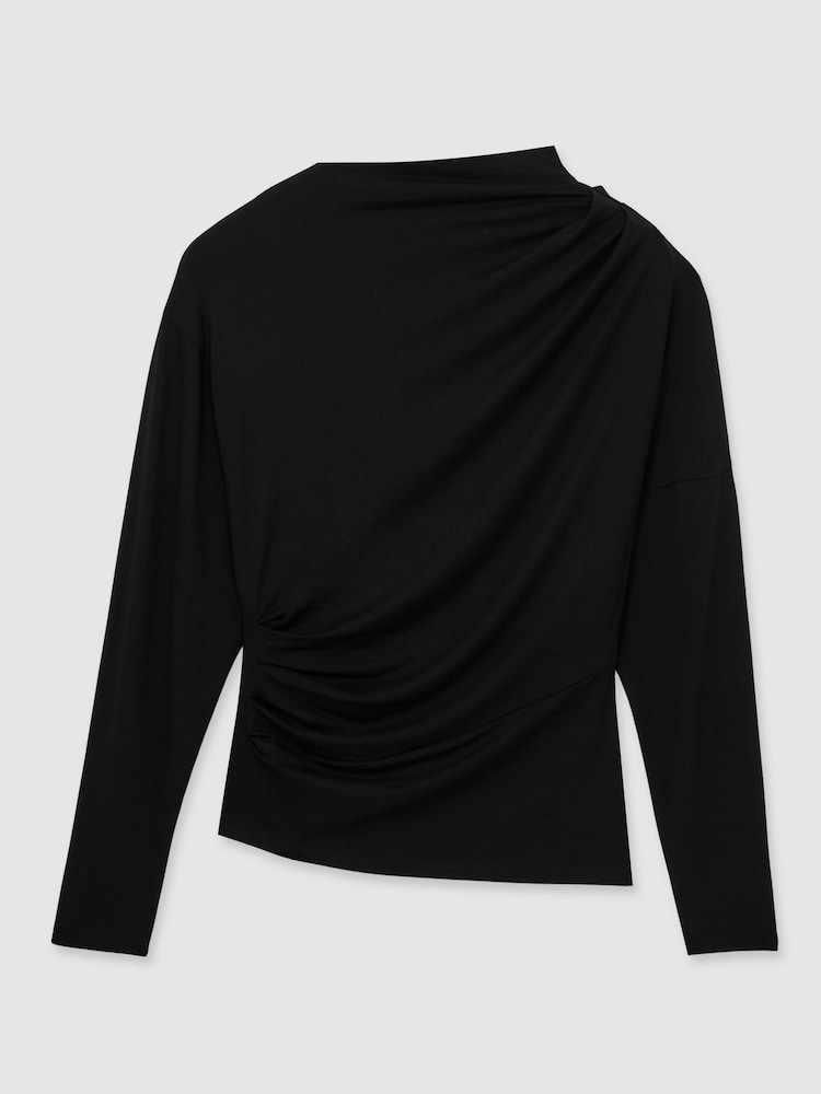 Reiss Black Daisy Draped Jersey Long-Sleeve Top - Image 2 of 6