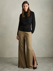 Reiss Black Daisy Draped Jersey Long-Sleeve Top - Image 3 of 6