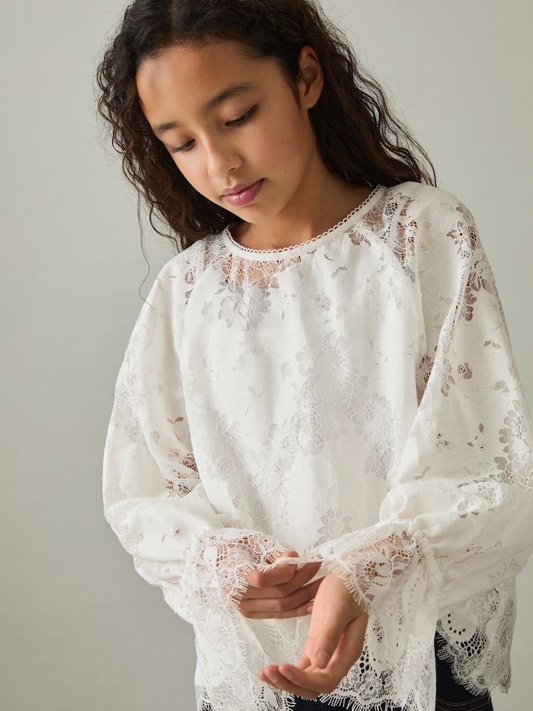 Reiss Ivory Emilia Lace Long-Sleeve Top - Image 1 of 4