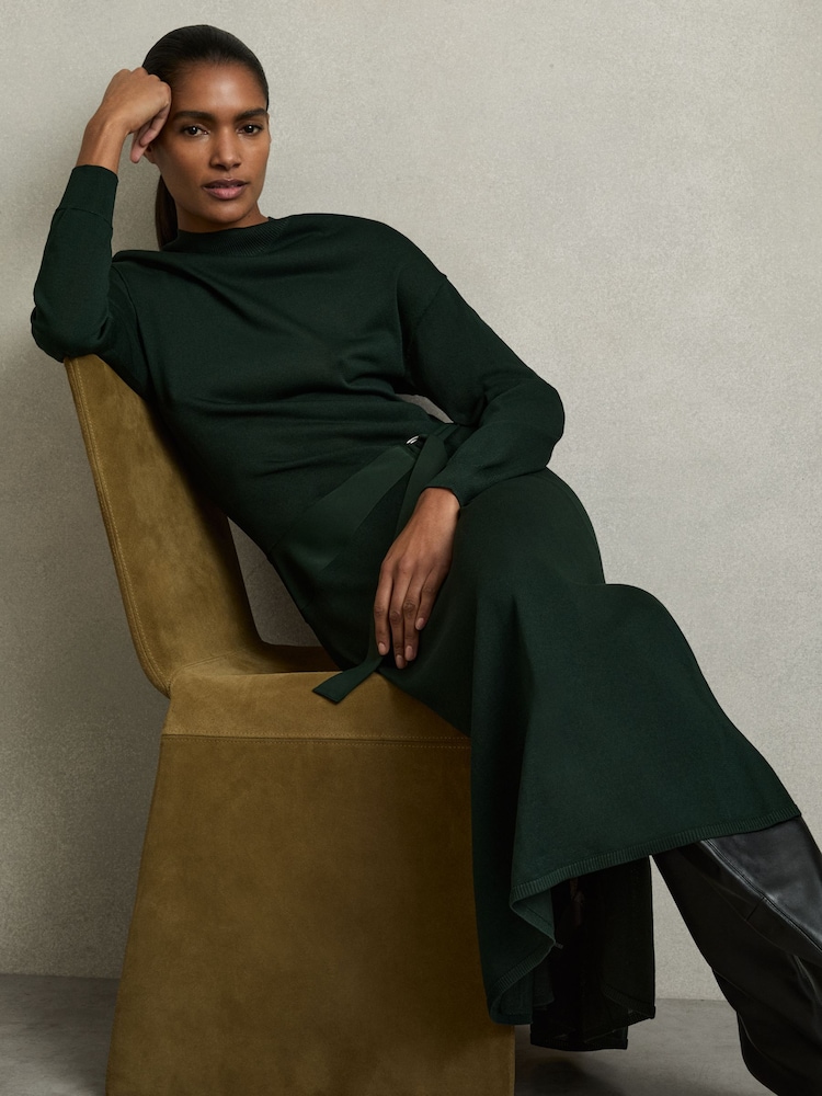 Verde oscuro - Reiss Alina Compact-Knit Belted Midi Dress - Imagen 1 de 7 Verde oscuro - Reiss Alina Compact-Knit Belted Midi Dress - Imagen 1 de 7