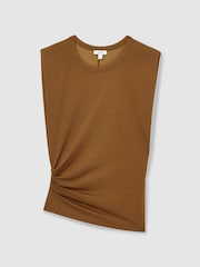 Reiss Ochre Sadie Shoulder-Pad Ruched Jersey Top - Image 2 of 7
