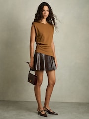 Reiss Ochre Sadie Shoulder-Pad Ruched Jersey Top - Image 3 of 7
