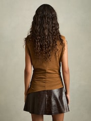 Reiss Ochre Sadie Shoulder-Pad Ruched Jersey Top - Image 5 of 7