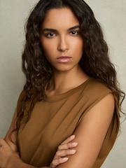 Reiss Ochre Sadie Shoulder-Pad Ruched Jersey Top - Image 6 of 7
