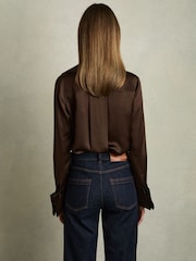 Reiss Chocolate Hailey Silk Double-Cuff Button-Through Shirt - Image 5 of 6