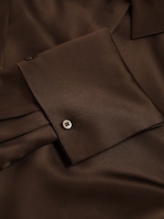 Reiss Chocolate Hailey Silk Double-Cuff Button-Through Shirt - Image 6 of 6