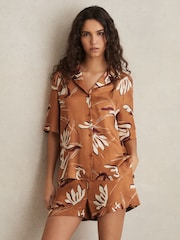 Reiss Rust Sandy Printed Cuban-Collar Shirt - Image 1 of 5