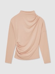 Reiss Blush Daisy Draped Jersey Long-Sleeve Top - Image 2 of 5