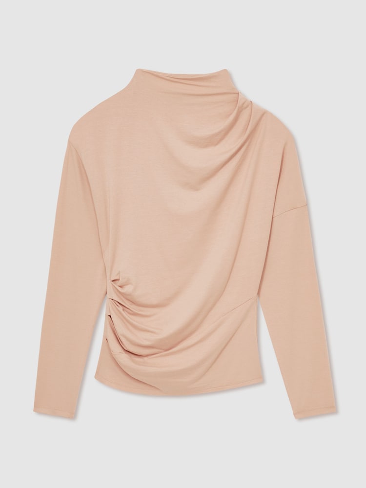 Reiss Blush Daisy Draped Jersey Long-Sleeve Top - Image 2 of 5