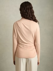 Reiss Blush Daisy Draped Jersey Long-Sleeve Top - Image 4 of 5