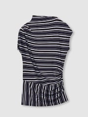 Reiss Blue Dillon Stripe-Print Draped Top - Image 2 of 6