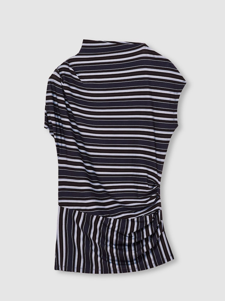 Reiss Blue Dillon Stripe-Print Draped Top - Image 2 of 6