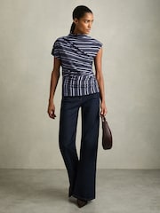 Reiss Blue Dillon Stripe-Print Draped Top - Image 3 of 6
