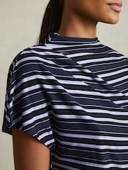 Reiss Blue Dillon Stripe-Print Draped Top - Image 4 of 6