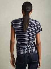 Reiss Blue Dillon Stripe-Print Draped Top - Image 5 of 6