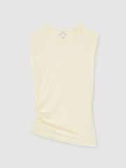 Reiss Buttermilk Sadie Shoulder-Pad Ruched Jersey Top - Image 2 of 6