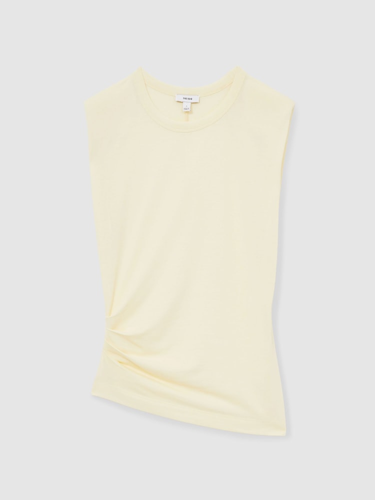 Reiss Buttermilk Sadie Shoulder-Pad Ruched Jersey Top - Image 2 of 6