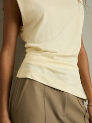 Reiss Buttermilk Sadie Shoulder-Pad Ruched Jersey Top - Image 3 of 6