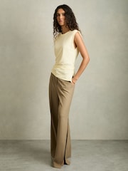 Reiss Buttermilk Sadie Shoulder-Pad Ruched Jersey Top - Image 4 of 6