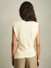 Reiss Buttermilk Sadie Shoulder-Pad Ruched Jersey Top - Image 5 of 6