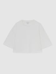 Reiss White Alex Stretch-Cotton Cropped T-Shirt - Image 2 of 6