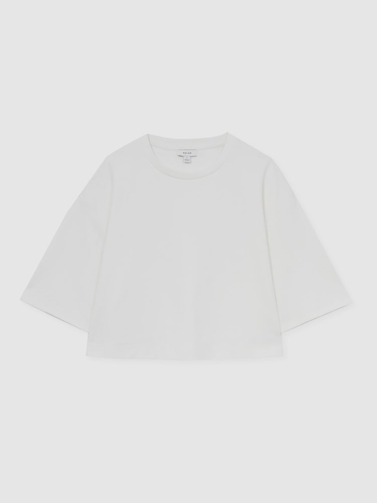 Reiss White Alex Stretch-Cotton Cropped T-Shirt - Image 2 of 6