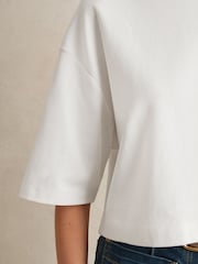 Reiss White Alex Stretch-Cotton Cropped T-Shirt - Image 4 of 6