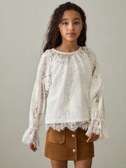 Reiss Ivory Emilia 4-9 yrs Lace Long-Sleeve Top - Image 1 of 4