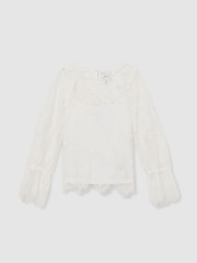 Reiss Ivory Emilia 4-9 yrs Lace Long-Sleeve Top - Image 2 of 4
