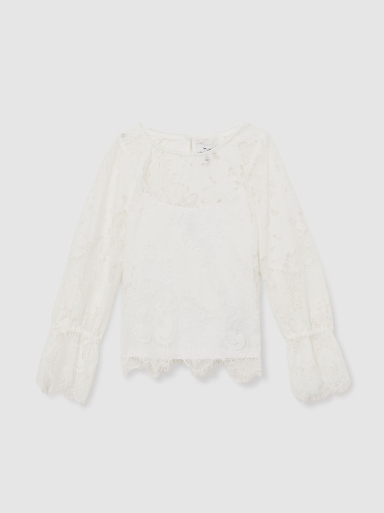 Reiss Ivory Emilia 4-9 yrs Lace Long-Sleeve Top - Image 2 of 4