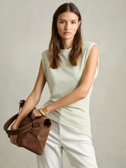 Reiss Sage Sadie Shoulder-Pad Ruched Jersey Top - Image 1 of 6