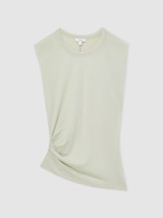 Reiss Sage Sadie Shoulder-Pad Ruched Jersey Top - Image 2 of 6