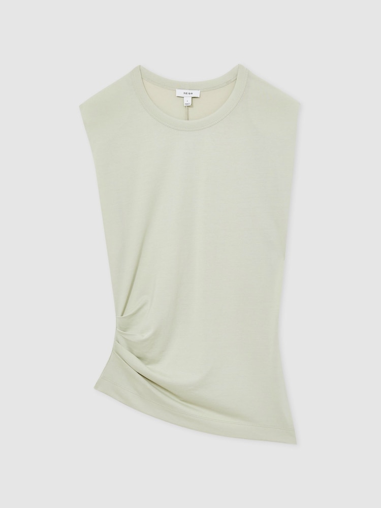 Reiss Sage Sadie Shoulder-Pad Ruched Jersey Top - Image 2 of 6
