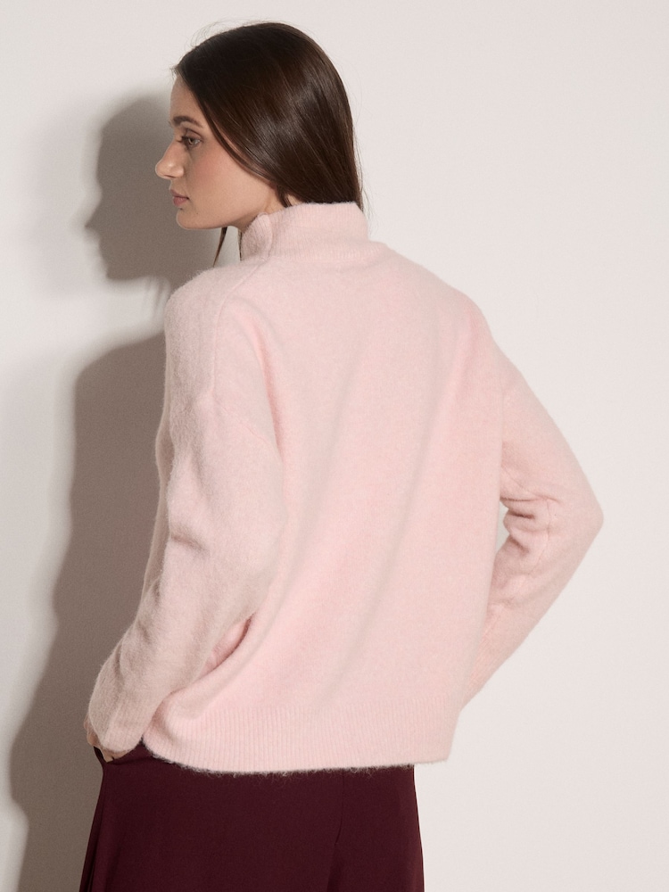 Apricot Pink Bouclé Knit Mock Neck Jumper - Image 2 of 4 Apricot Pink Bouclé Knit Mock Neck Jumper - Image 2 of 4