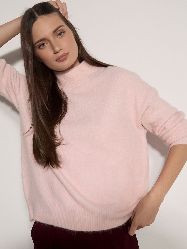 Apricot Pink Bouclé Knit Mock Neck Jumper - Image 4 of 4 Apricot Pink Bouclé Knit Mock Neck Jumper - Image 4 of 4