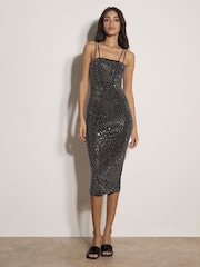 Apricot Black Rhinestone Studded Midi Dress - Image 1 of 5