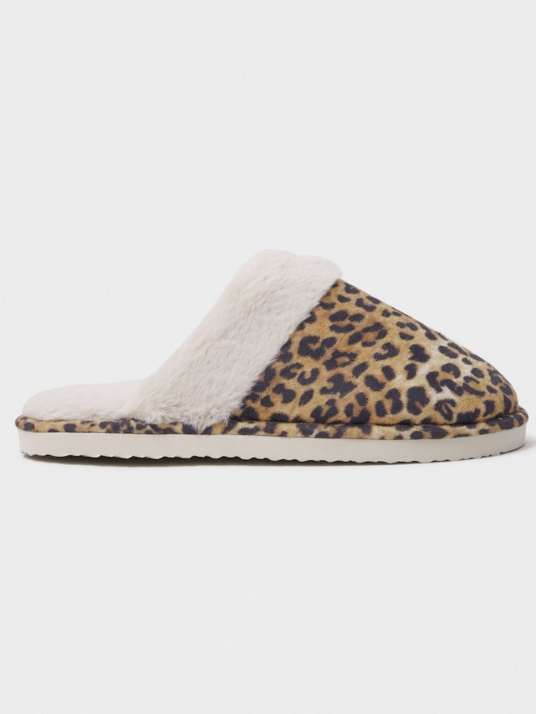Crew Clothing Black Leopard Print Mules Slippers - Image 1 of 3