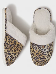 Crew Clothing Black Leopard Print Mules Slippers - Image 2 of 3