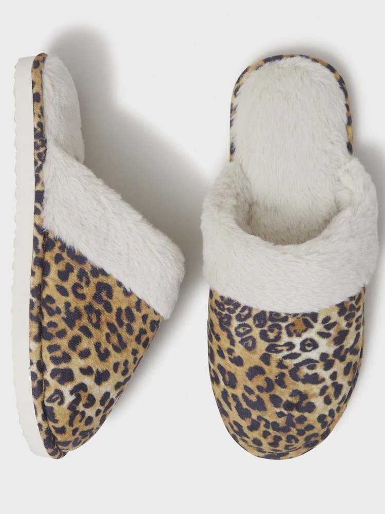 Crew Clothing Black Leopard Print Mules Slippers - Image 2 of 3
