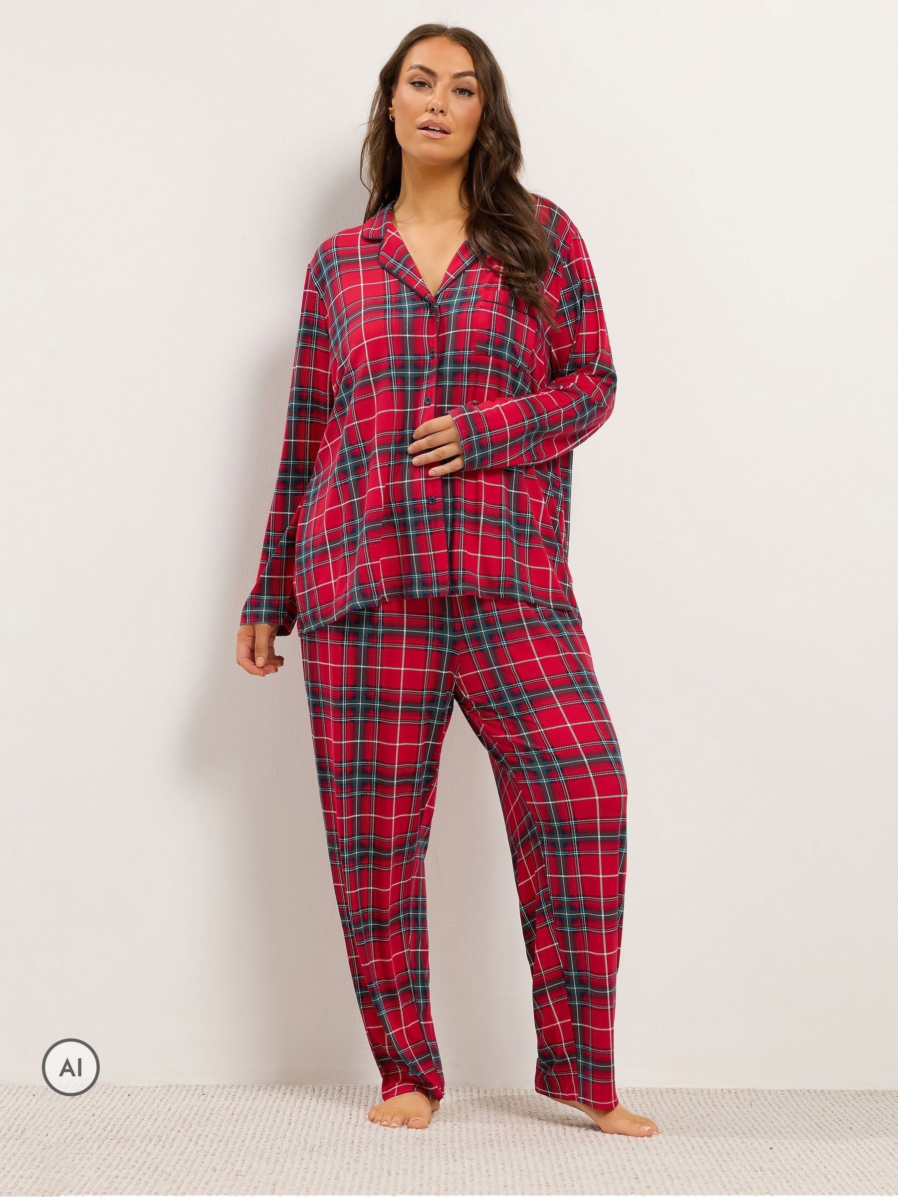 Yours Women's Red Checked Button Through Pyjama Set In | : 38/40 - Image 6