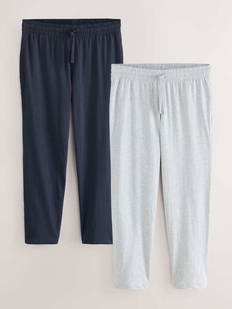 Navy Blue/Light Grey Open Hem Pyjama Bottoms Set 2 Pack - Image 1 of 5