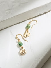FatFace Gold Tone Stone Oval Drop Earrings - Image 2 of 2