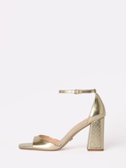 Lipsy Gold Wide Fit High Block Heel Faux Leather Sandals - Image 5 of 5