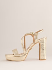 Lipsy Gold Wide Fit High Heeled Platform Multi Strap Sandals - Image 5 of 5