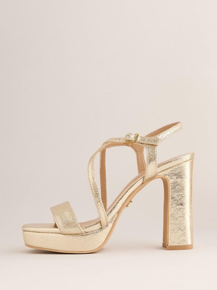 Lipsy Gold Wide Fit High Heeled Platform Multi Strap Sandals - Image 5 of 5