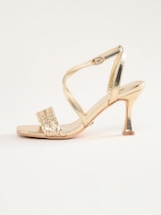 Lipsy Gold Wide Fit Mid Heel Cross Over  Faux Leather Strappy Sandals - Image 5 of 5