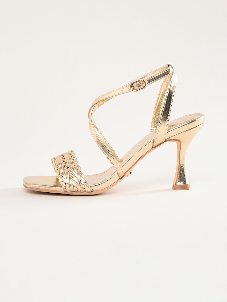 Lipsy Gold Wide Fit Mid Heel Cross Over  Faux Leather Strappy Sandals - Image 5 of 5