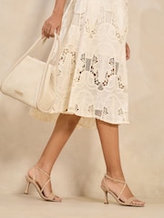Lipsy Nude Standard Fit Mid Heel Cross Over  Faux Leather Strappy Sandals - Image 2 of 5