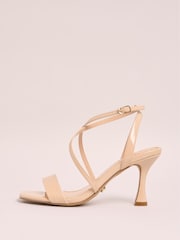 Lipsy Nude Wide Fit Mid Heel Cross Over  Faux Leather Strappy Sandals - Image 5 of 5