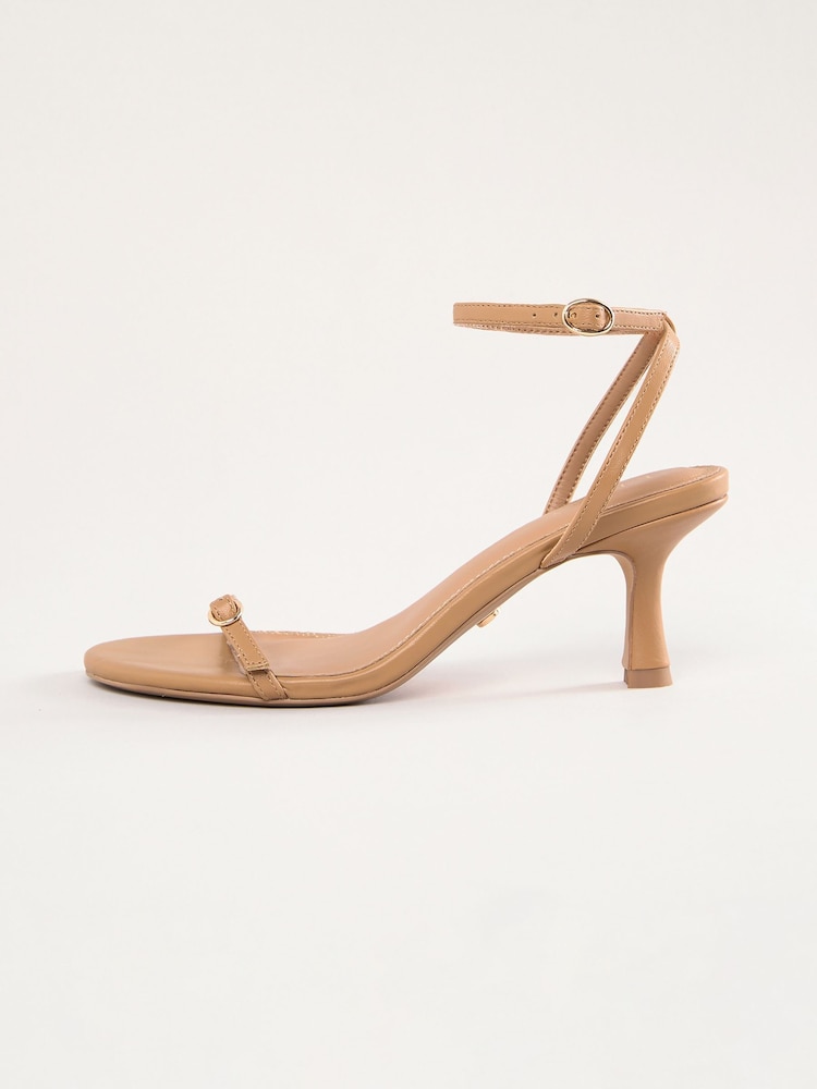 Lipsy Camel Yellow Kitten Heel Buckle Strap Faux Leather Sandals - Image 5 of 5